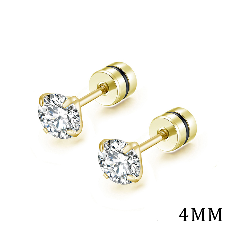 [ACKER] 4mm 1pasang 925silver Titanium Stainless Cubic Zirconia Diamond AAA+ Anting Tusuk Zircon Untuk Wanita/Pria