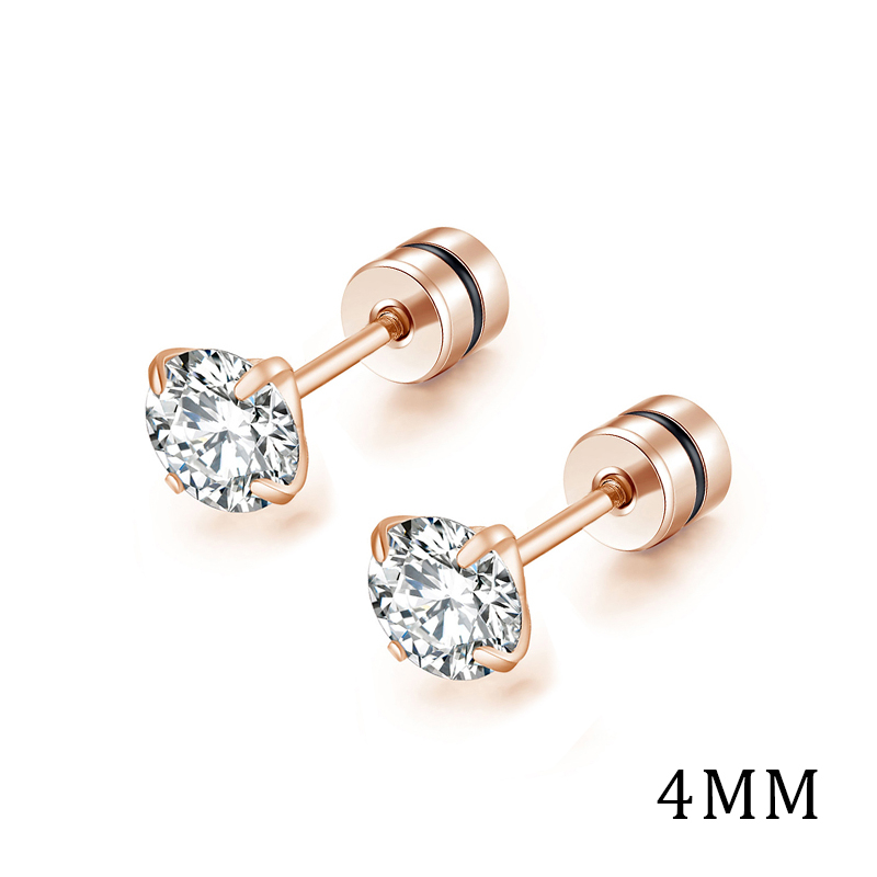 [ACKER] 4mm 1pasang 925silver Titanium Stainless Cubic Zirconia Diamond AAA+ Anting Tusuk Zircon Untuk Wanita/Pria