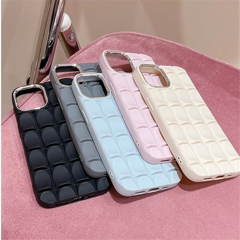 IPHONE Kompatibel Untuk Iphone14 13 12 11 Pro Max SE 2020 X Xr Xs Max8 7 6 6sPlus Mewah Sederhana Kisi Hitam Dan Putih Casing Ponsel Persegi Desain Tepi Lurus Lembut Shockproof Cover