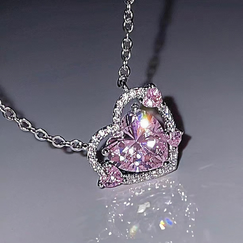 Kalung Cinta Zirconia Pink Aksesoris Perhiasan Fashion Wanita