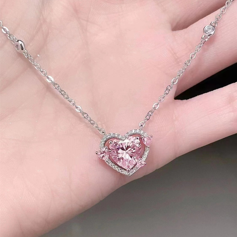 Kalung Cinta Zirconia Pink Aksesoris Perhiasan Fashion Wanita