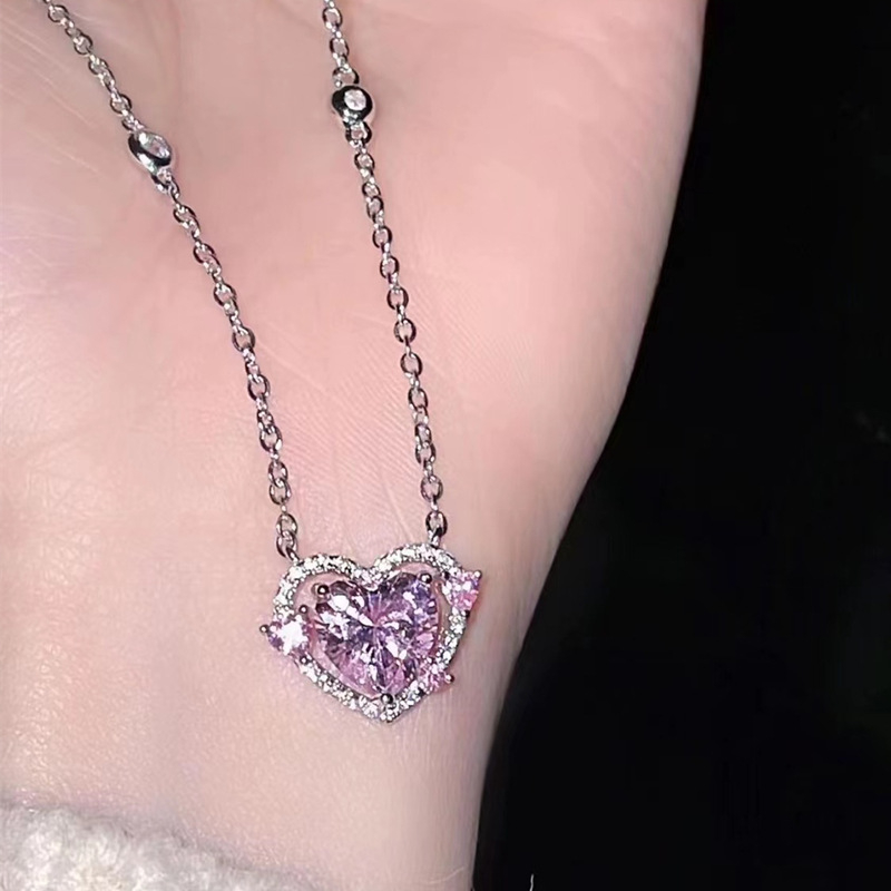 Kalung Cinta Zirconia Pink Aksesoris Perhiasan Fashion Wanita