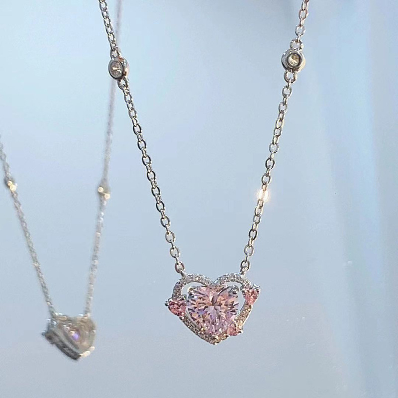 Kalung Cinta Zirconia Pink Aksesoris Perhiasan Fashion Wanita