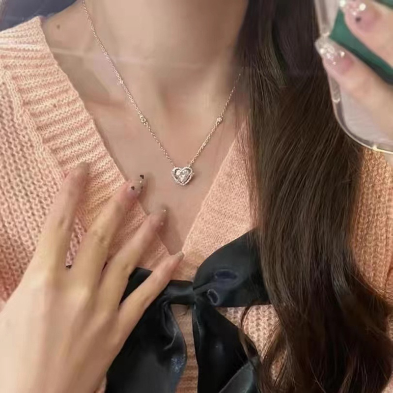 Kalung Cinta Zirconia Pink Aksesoris Perhiasan Fashion Wanita