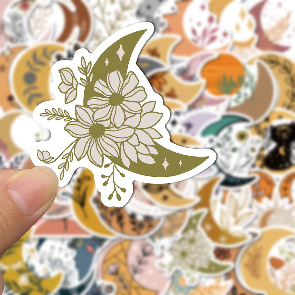[in Stock] 50pcs Lucu Kartun Bulan Bunga Stiker Ponsel Laptop Dan Komputer Tahan Air Stiker