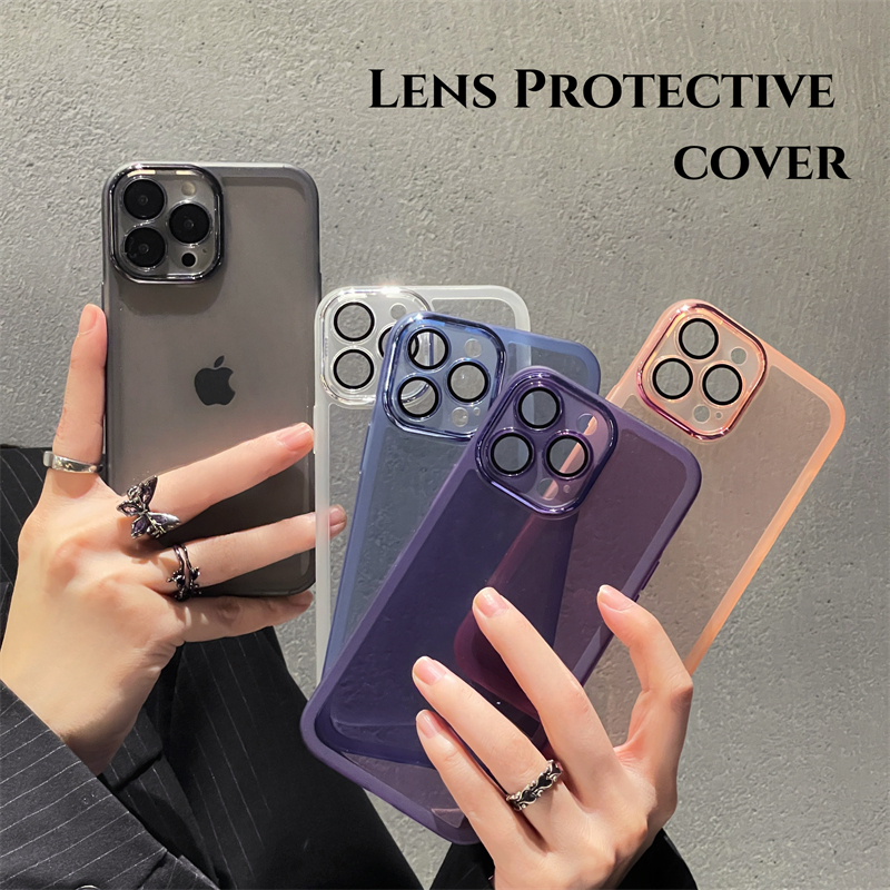 IPHONE Case + Lens Guard Premium Ponsel Permen Lembut Mewah Untuk Iphone14 13 12 11 Pro Max Plus Penutup Perlindungan Lensa Bumper Silikon Transparan Shockproof