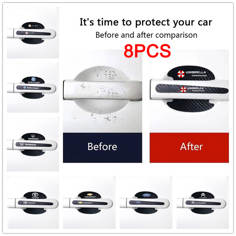 8-piece Stiker Gagang Mangkok Pintu Mobil Tekstur Serat Karbon Stiker Anti Gores Dekorasi Eksterior Mobil