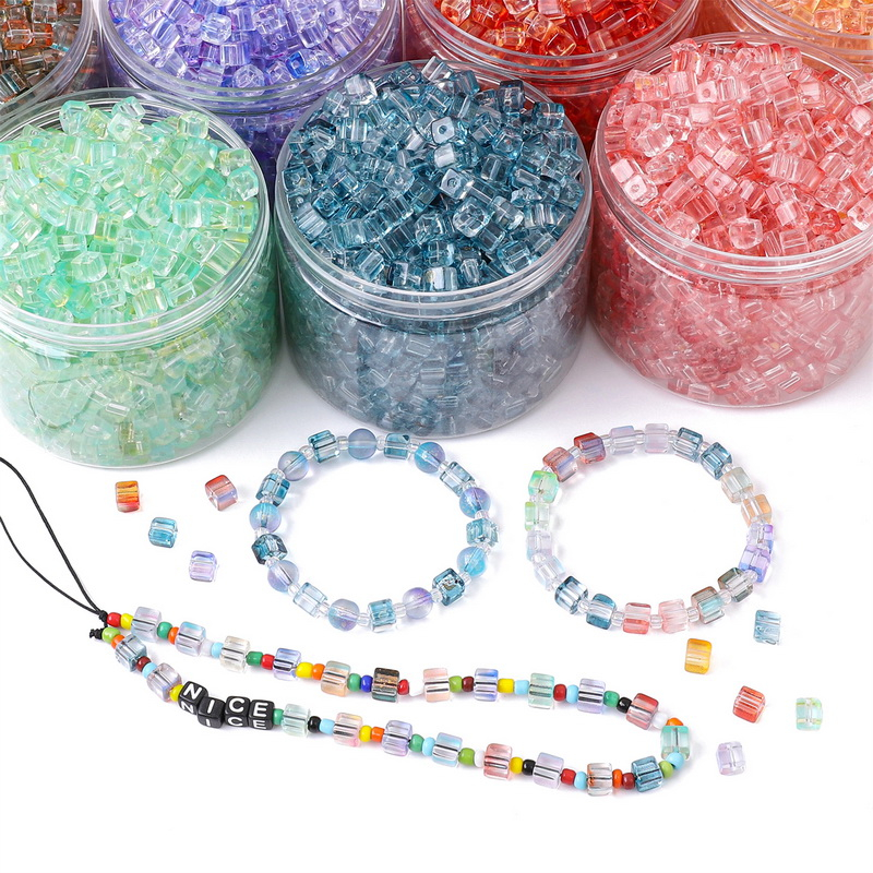 30pcs/pack 7mm Gradual Color cube Sugar beads Square Glass beads Kaca Longgar Berjarak Manik Membuat Perhiasan handmade Diy Aksesoris