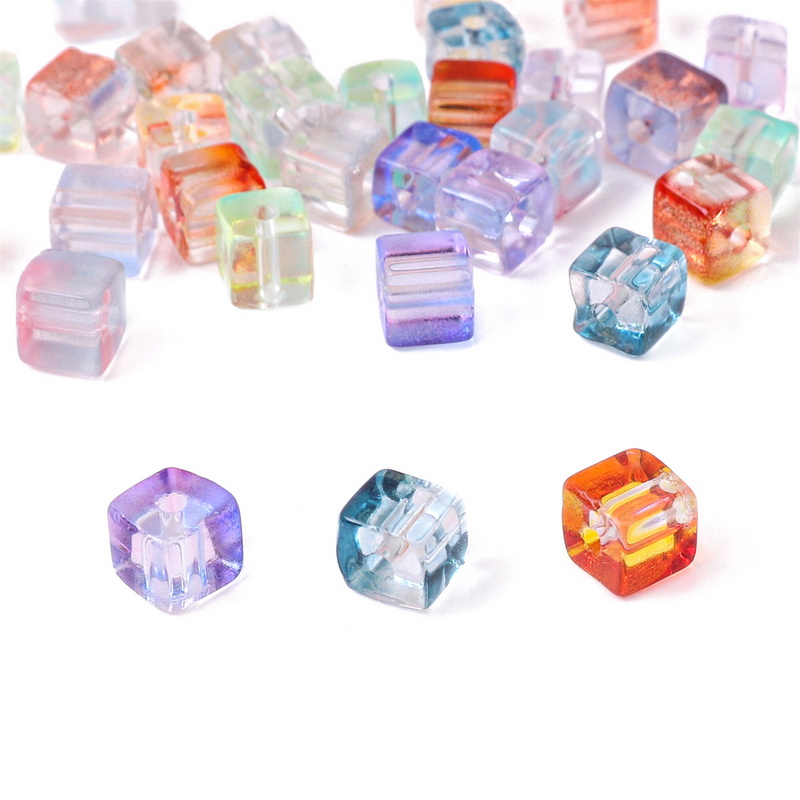 30pcs/pack 7mm Gradual Color cube Sugar beads Square Glass beads Kaca Longgar Berjarak Manik Membuat Perhiasan handmade Diy Aksesoris