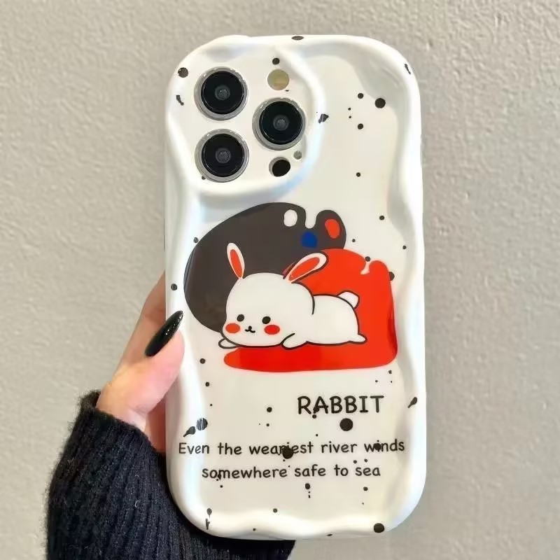 3d Wavy Curved Edge Cute Cartoon Bear Stripe Case Kompatibel Untuk iPhone 7Plus XR 6s 6 7 8 Plus 11 Pro Max 14 13 12 Pro Max X XS Max SE 2020 Tpu Lembut Airbag Glossy Shockproof Cover