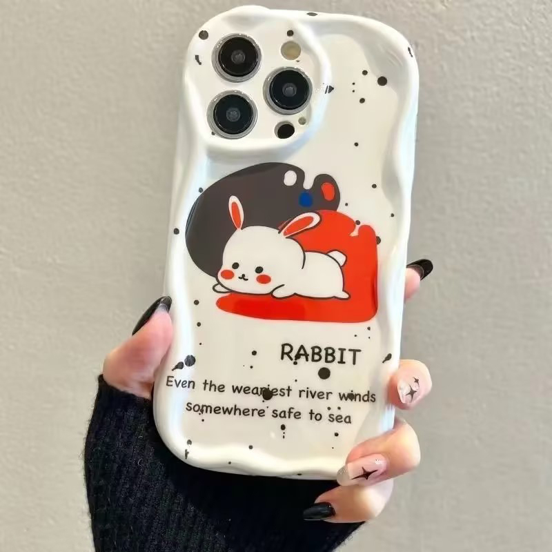 3d Wavy Curved Edge Cute Cartoon Bear Stripe Case Kompatibel Untuk iPhone 7Plus XR 6s 6 7 8 Plus 11 Pro Max 14 13 12 Pro Max X XS Max SE 2020 Tpu Lembut Airbag Glossy Shockproof Cover