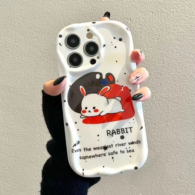 3d Wavy Curved Edge Cute Cartoon Bear Stripe Case Kompatibel Untuk iPhone 7Plus XR 6s 6 7 8 Plus 11 Pro Max 14 13 12 Pro Max X XS Max SE 2020 Tpu Lembut Airbag Glossy Shockproof Cover