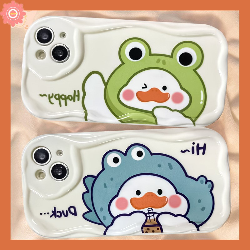 Kartun Lucu Minum Susu Teh Bebek Couple Cute Case Untuk Realme C53 C35 C12 C31 C21Y C11 C55 5 9i 5i 7i 6i 5s C25Y C20 C33 C25s C30 C15 C21 C25 C20A C3 C17 3D Penutup Tepi Bergelombang Lengkung