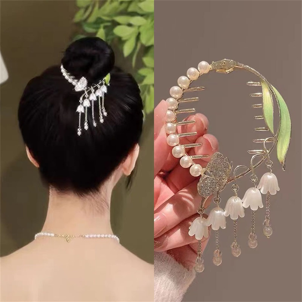 Jepit Rambut Mutiara Bunga Camelia Rumbai Korea Untuk Wanita Elegan Pembuat Sanggul Untuk Gaya Rambut Updo