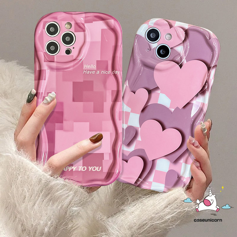 Fahion Lattice 3D Wavy Curved Edge Tpu Case Untuk Redmi 9C 10C A1 10 9A 9T 9C Nfc9 10A A2 Redmi Note 11 10s 11s 10 10Pro 10 Pro Max POCO M3 Kreatif Cinta Hati Rose Pink Soft Cover