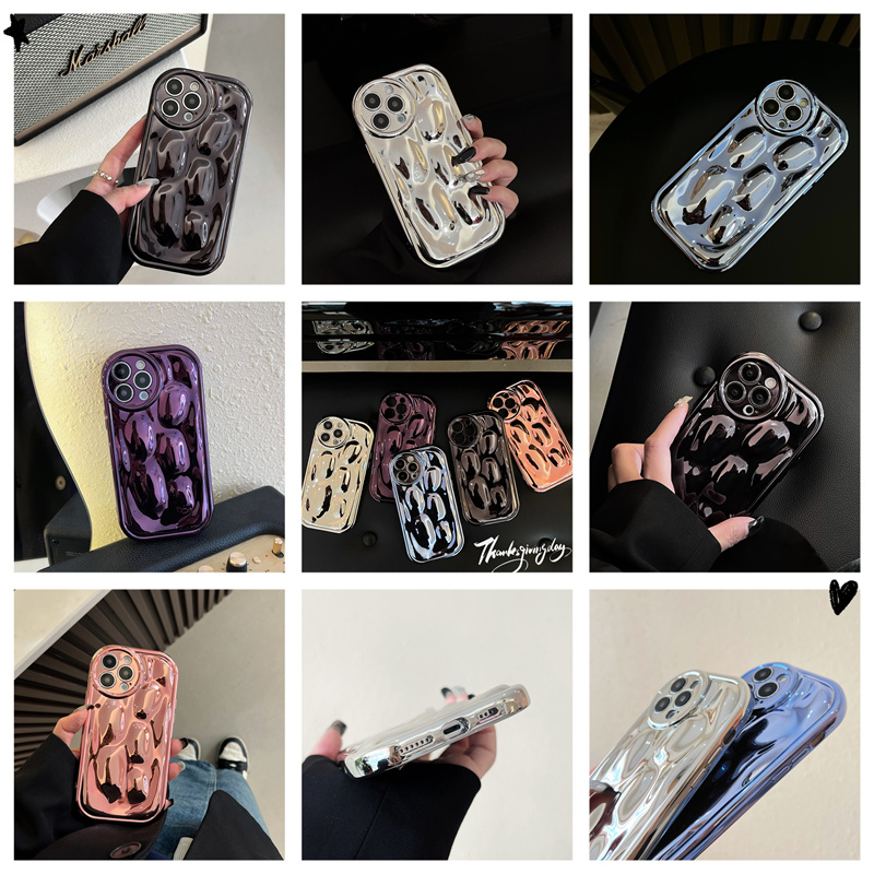 IPHONE Casing Plating Tekstur Meteorit Laser Glossy Untuk Iphone14 13 12 11 Pro Max Warna Polos Anti-knock Cover