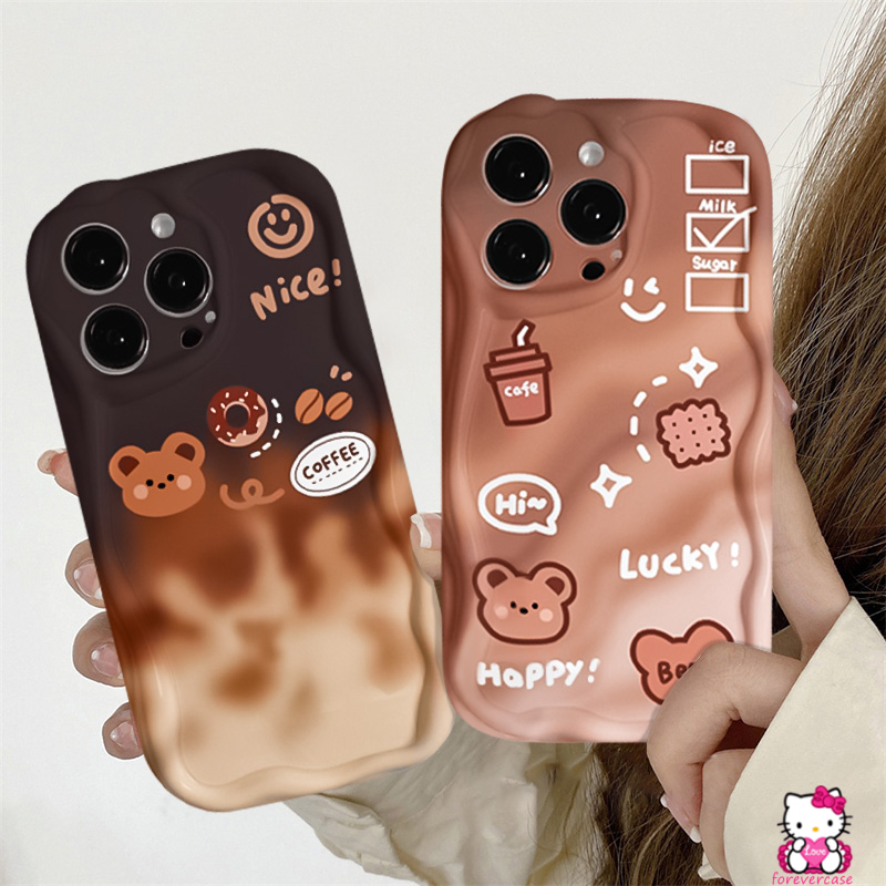 Case Donat Kopi Gradasi Untuk Realme C53 C35 C15 C25Y C31 C17 C55 C30 C21 C33 C25 C21Y C20A C20 C35 C11 C25s C12 5i 7i 6i 5s 3D Tepi Melengkung Bergelombang Lucu Kartun Beruang Soft Case