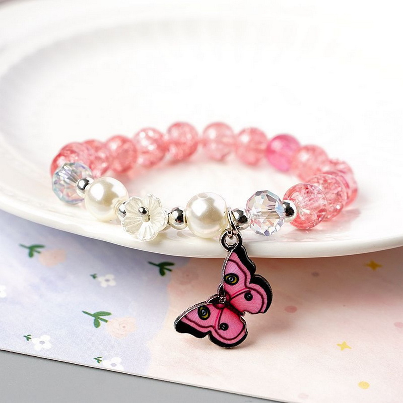 Mutiara Imitasi Kupu-Kupu Gelang Bunga Multi Warna Fragmented Beads Bracelet Elastis Fashion Versi Korea Hadiah Gadis