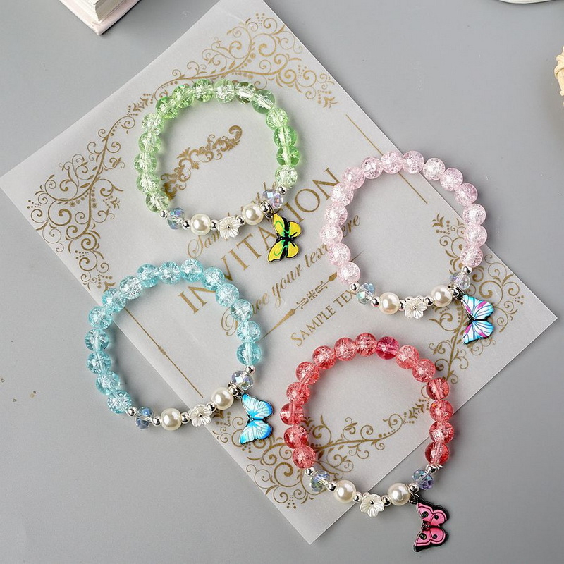 Mutiara Imitasi Kupu-Kupu Gelang Bunga Multi Warna Fragmented Beads Bracelet Elastis Fashion Versi Korea Hadiah Gadis