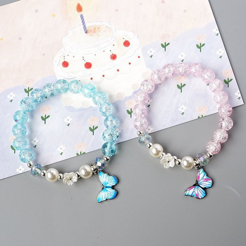 Mutiara Imitasi Kupu-Kupu Gelang Bunga Multi Warna Fragmented Beads Bracelet Elastis Fashion Versi Korea Hadiah Gadis