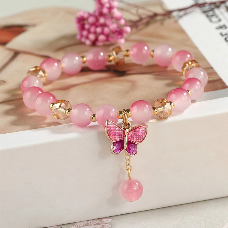 Mutiara Imitasi Kupu-Kupu Gelang Bunga Multi Warna Fragmented Beads Bracelet Elastis Fashion Versi Korea Hadiah Gadis