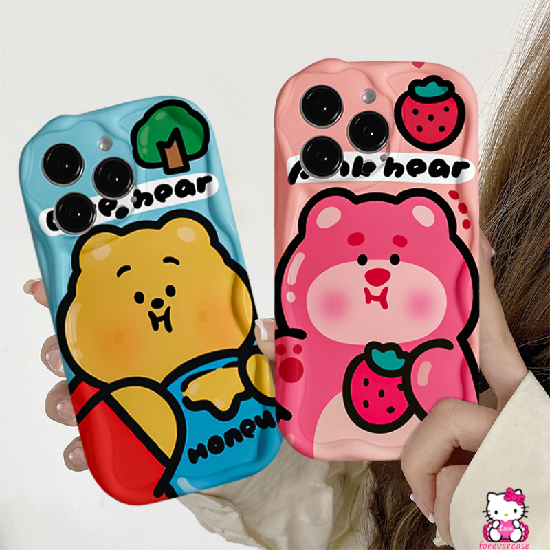 Case Pasangan Glossy Tepi Melengkung Bergelombang 3D Untuk Redmi Note 11s 11 10s Note8 9 Note10 Pro Redmi A1 9T 9A 10A 9 9C NFC 10C 10 A2 POCO M3 Kartun Lucu Winnie the Pooch Manyo Airbag Cover