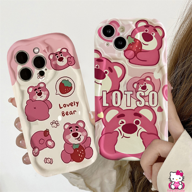 Casing Tepi Melengkung Bergelombang 3D Untuk Redmi Note10 10Pro 11 10 Pro Max Plus 11s 10s Redmi 10C A1 9T 10 10A 9C 9A 9C NFC 9 A2 POCO M3 Kartun Beruang Strawberry Lucu Manyo Soft Cover