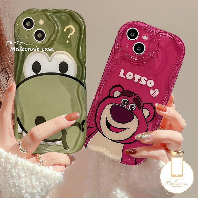 IPHONE Kartun Casing Ponsel Dinosaurus Kecil Yang Lucu Kompatibel Untuk Iphone11 12 13 14 Pro Max XR X 7 8 6s 6 Plus XS Max SE 2020 3D Wavy Curved Edge Glossy Shockproof Tpu Soft Cover