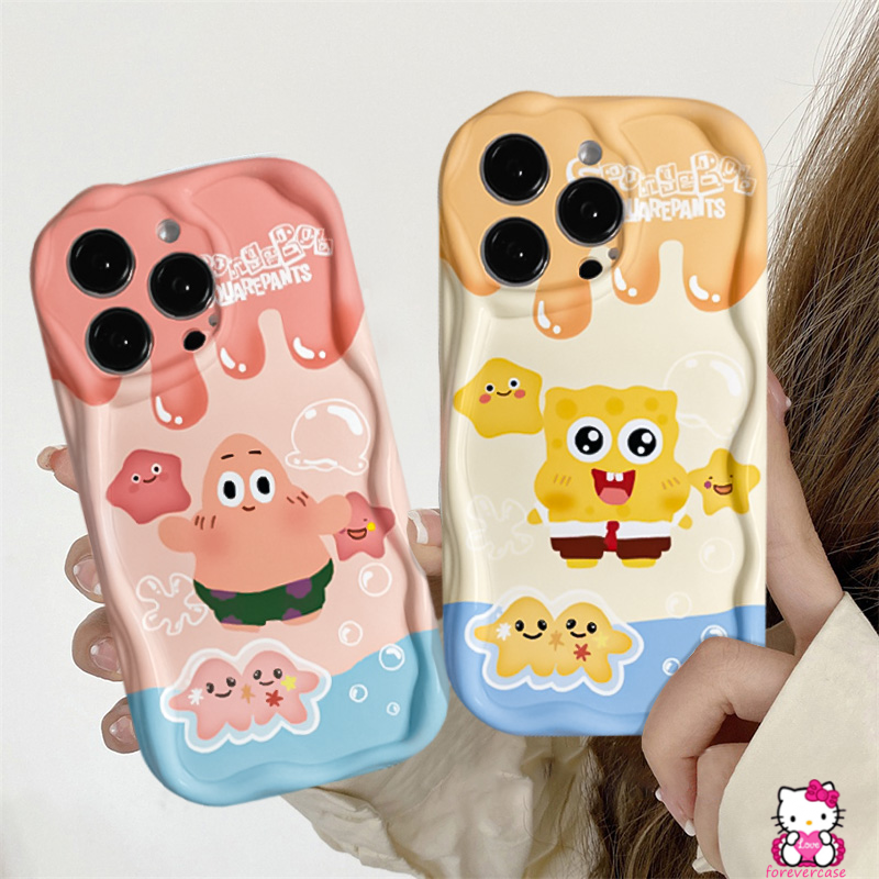 Case Kartun SpongeBob Patrick Star Untuk Samsung A12 A23 A11 A04s A14 A24 A30 A51 A20 A30s A32 A52 A10s A03s A20s A02s A13 A04 A50 A03 A21s 3D Tepi Bergelombang Lengkung Glossy Soft Cover