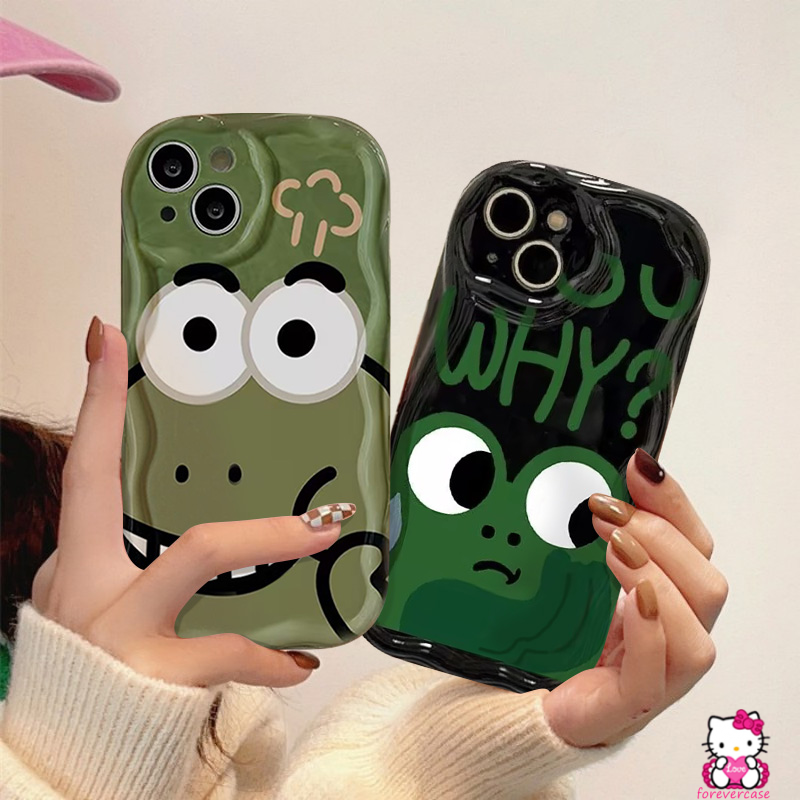 IPHONE Casing Belakang Tepi Melengkung Bergelombang 3D Kompatibel Untuk Iphone11 12 14 13 Pro Max8 6 6s 7plus XR X XS Max SE 2020 Lucu Dinosaurus Kartun Huruf Kodok Lembut Tpu Pasangan Cover