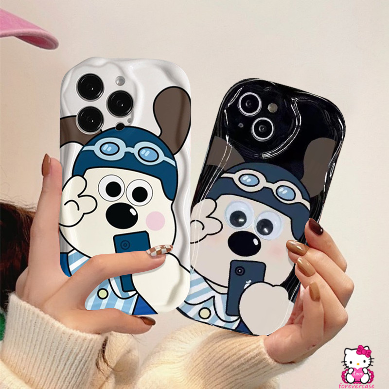 3d Wavy Curved Edge Glossy Airbag Shockproof Case Untuk Samsung A14 A04s A24 A32 A03s A04 A12 A02s A30 A03 A23 A13 A51 A50s A21s A20s A20 A50 A52 A11 Couple Anjing Gromit Lucu Soft Case