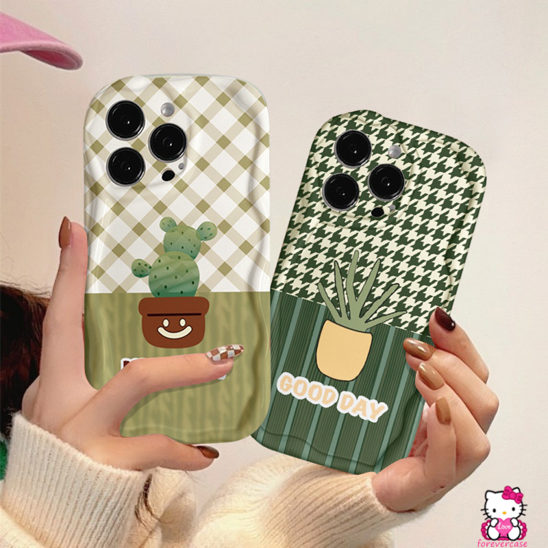 Casing Pola Kisi Kaktus Tanaman Pot Segar Untuk Realme C53 C55 C35 C31 C33 C17 C11 C25 C15 C30 C21 C21Y C25Y C20 C25s C12 C3 5s 5i 6i 5 7i 9i C20A 3D Tepi Melengkung Bergelombang Soft Case