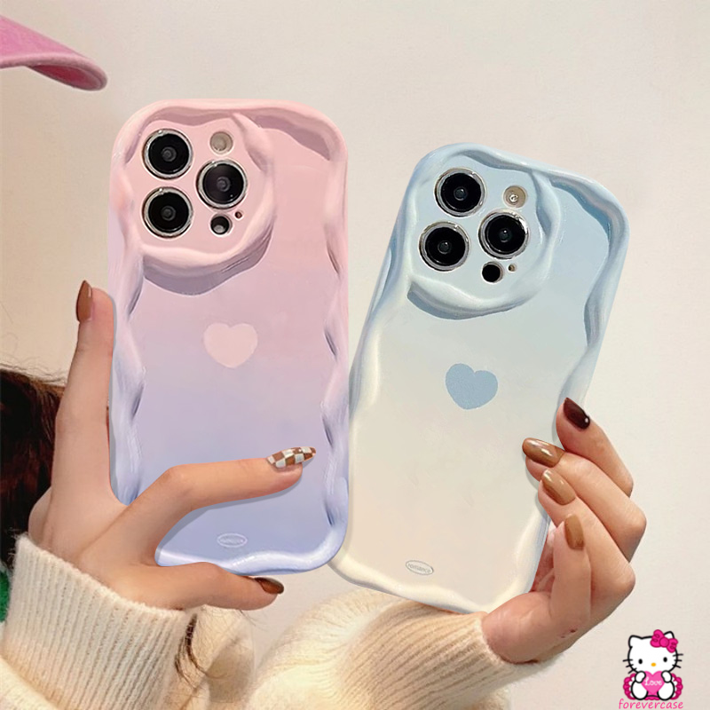 Casing 3D Wavy Curved Edge Case Untuk Redmi 9A 10A 10C 9T A1 9C Nfc10 9 A2 Note9 11 8 10s 10Pro Plus 11s 10 10 Pro Max POCO M3 Gradient Milk Blue Pink Purple Love Heat Soft Couple Sarung