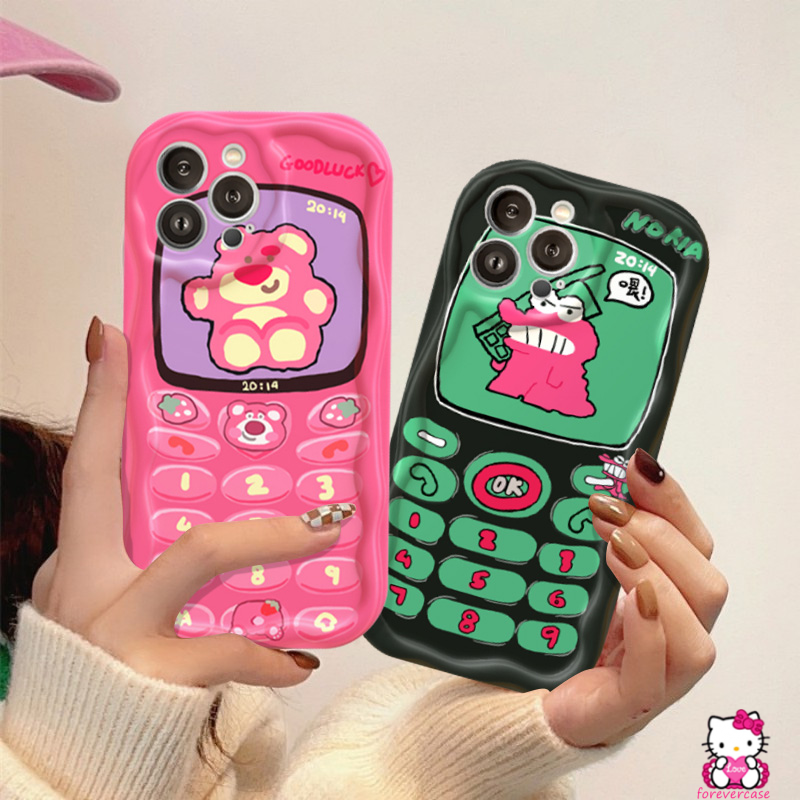 Untuk Oppo A57 A17 A77 A74 A54 A96 A7 A12 A55 A95 A17k A77s A76 A16K A54s A9 A5 A5s A1k A92 A53 A3s A15 A16 A31 A16s A52 A16E 3D Wavy Curved Edge Cute Crocodile Strawberry Bear Case