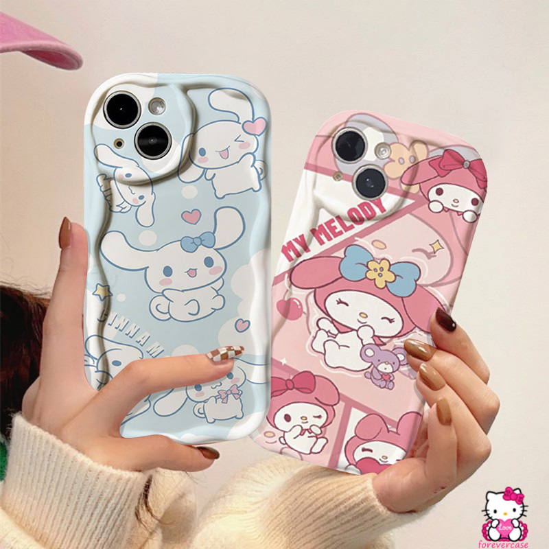 IPHONE Kartun Lucu Cinnamon Kulomi Couple Case Kompatibel Untuk Iphone11 13 12 14 Pro Max XR X XS Max 6 7 6s 8 Plus SE 2020 Lembut Tup 3D Bergelombang Tepi Melengkung Shockproof Cover