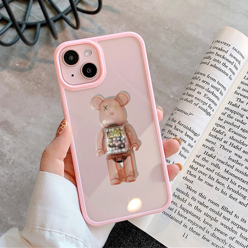 IPHONE Casing Ponsel Bening Bumper Warna-Warni Shockproof Dengan Stand Beruang Violent Lucu Untuk Iphone14 13 12 11 Pro XR X XS Max8 7 Plus SE 3 Cover Akrilik Lembut Transparan