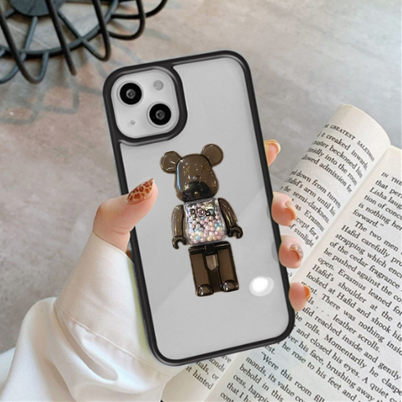 IPHONE Casing Ponsel Bening Bumper Warna-Warni Shockproof Dengan Stand Beruang Violent Lucu Untuk Iphone14 13 12 11 Pro XR X XS Max8 7 Plus SE 3 Cover Akrilik Lembut Transparan