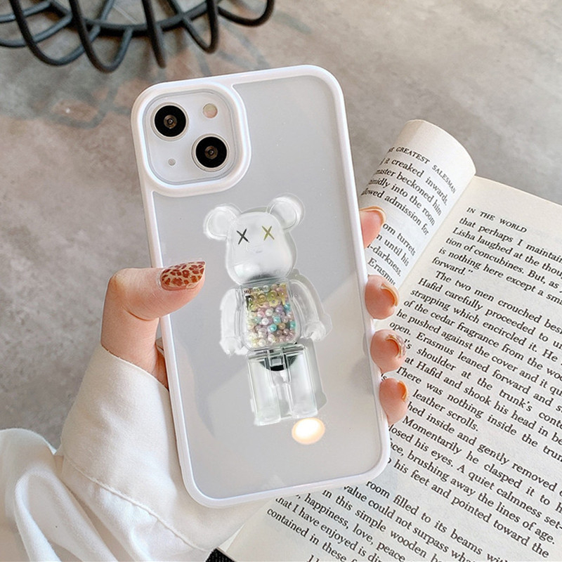 IPHONE Casing Ponsel Bening Bumper Warna-Warni Shockproof Dengan Stand Beruang Violent Lucu Untuk Iphone14 13 12 11 Pro XR X XS Max8 7 Plus SE 3 Cover Akrilik Lembut Transparan