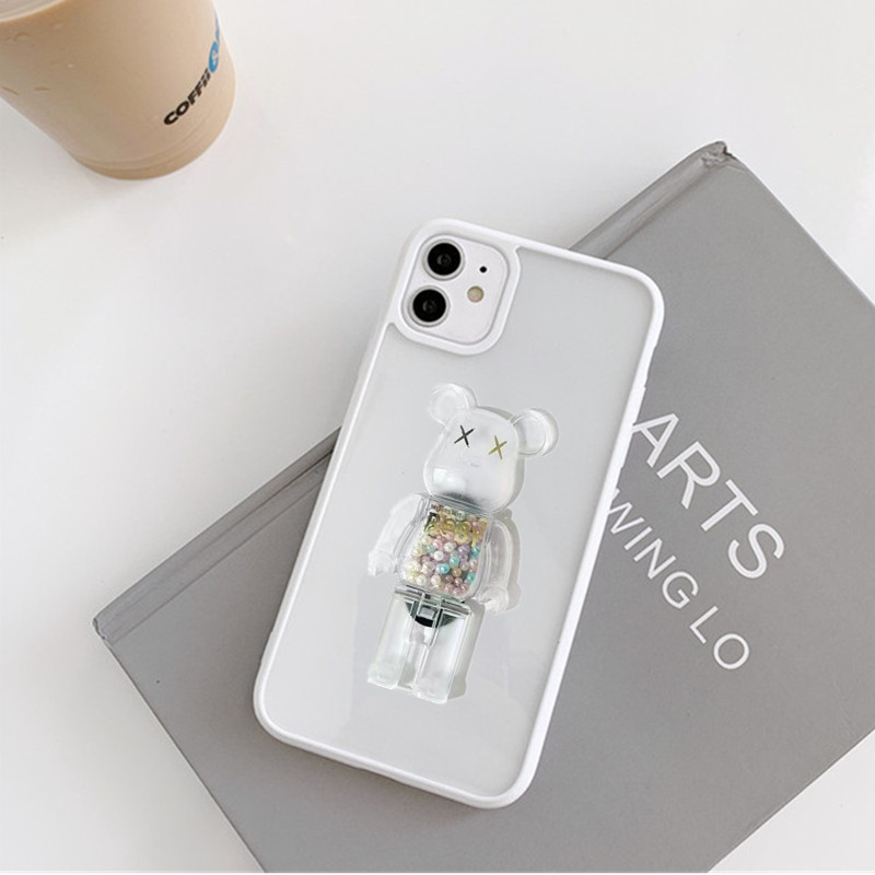 IPHONE Casing Ponsel Bening Bumper Warna-Warni Shockproof Dengan Stand Beruang Violent Lucu Untuk Iphone14 13 12 11 Pro XR X XS Max8 7 Plus SE 3 Cover Akrilik Lembut Transparan