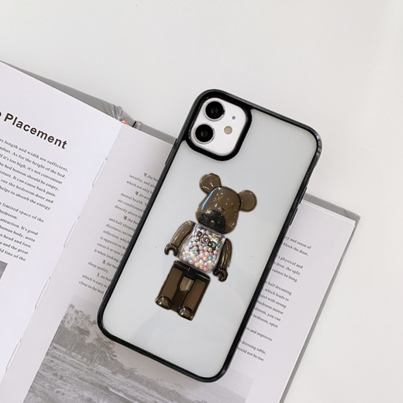 IPHONE Casing Ponsel Bening Bumper Warna-Warni Shockproof Dengan Stand Beruang Violent Lucu Untuk Iphone14 13 12 11 Pro XR X XS Max8 7 Plus SE 3 Cover Akrilik Lembut Transparan