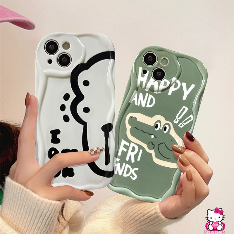 Case Buaya Kartun Untuk Samsung A04s A24 A23 A30s A14 A03 A52 A11 A51 A03s A12 A04 A13 A50 A50s A02s A20 A31 A30 A20s A10s A32 A21s A52s 3D Wavy Curved Edge Soft Couple Cover