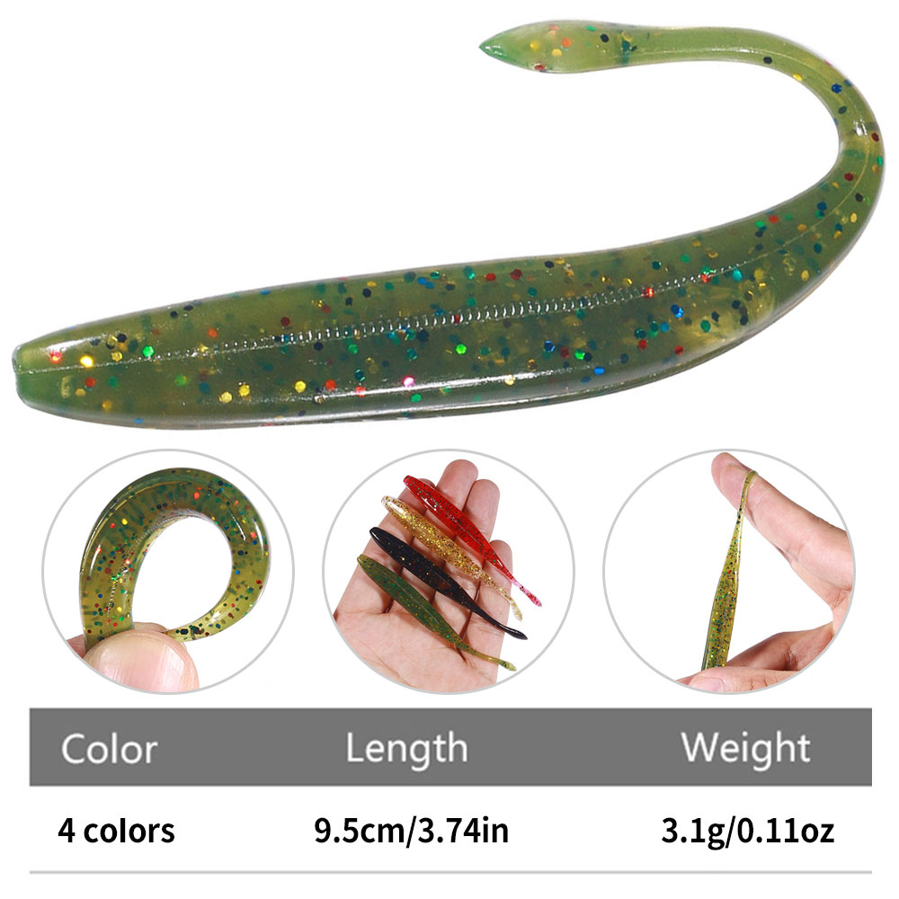 Hengjia Cacing SOFT LURES 6Pcs/Pack 9.5cm 3.1g Umpan Silikon 4warna Buatan Jig Wobbler Lembut Umpan Plastik Bass Trout Tackle