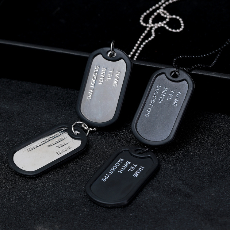 Kalung tentara army Rantai Berliontin 2 Dog Tag Hitam Gaya Militer