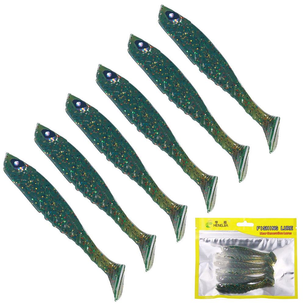 Hengjia Baru 6Pcs/lot 3D Mata Umpan Pancing 9cm/5.4g T Ekor soft lure Umpan Buatan Silicone Tackle jerkbaits Untuk pike Dan bass