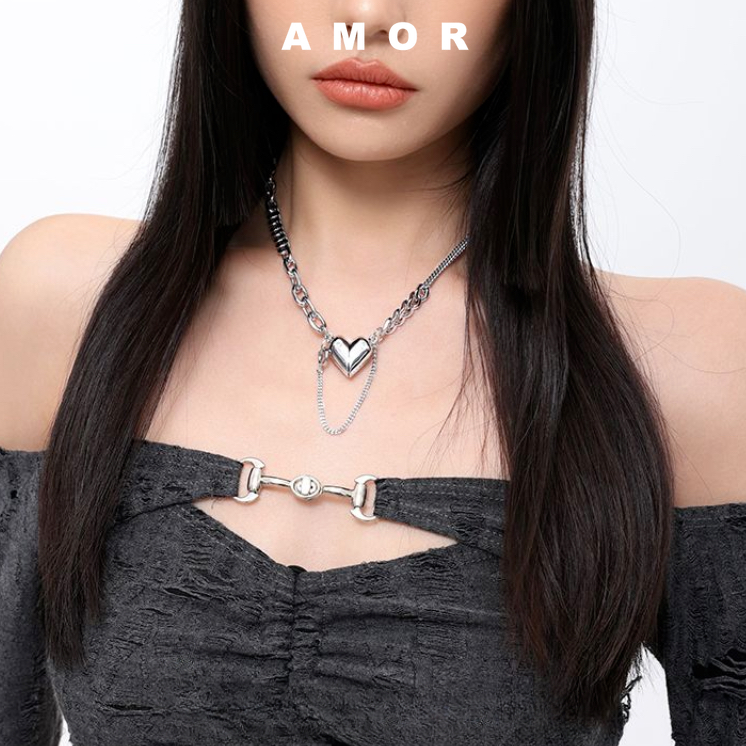 Y2k Berbentuk Hati Liontin Kapsul Atraksi Magnetik Kalung Untuk Wanita2023Fashion Baru Serbaguna Kerah Rantai Hip Hop Neckchain