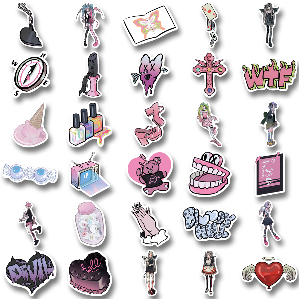 [in Stock] 60pcs Harajuku style girl domi Korea Stiker Dengan Kecantikan Tinggi Ponsel Helm laptop Tahan Air Stiker