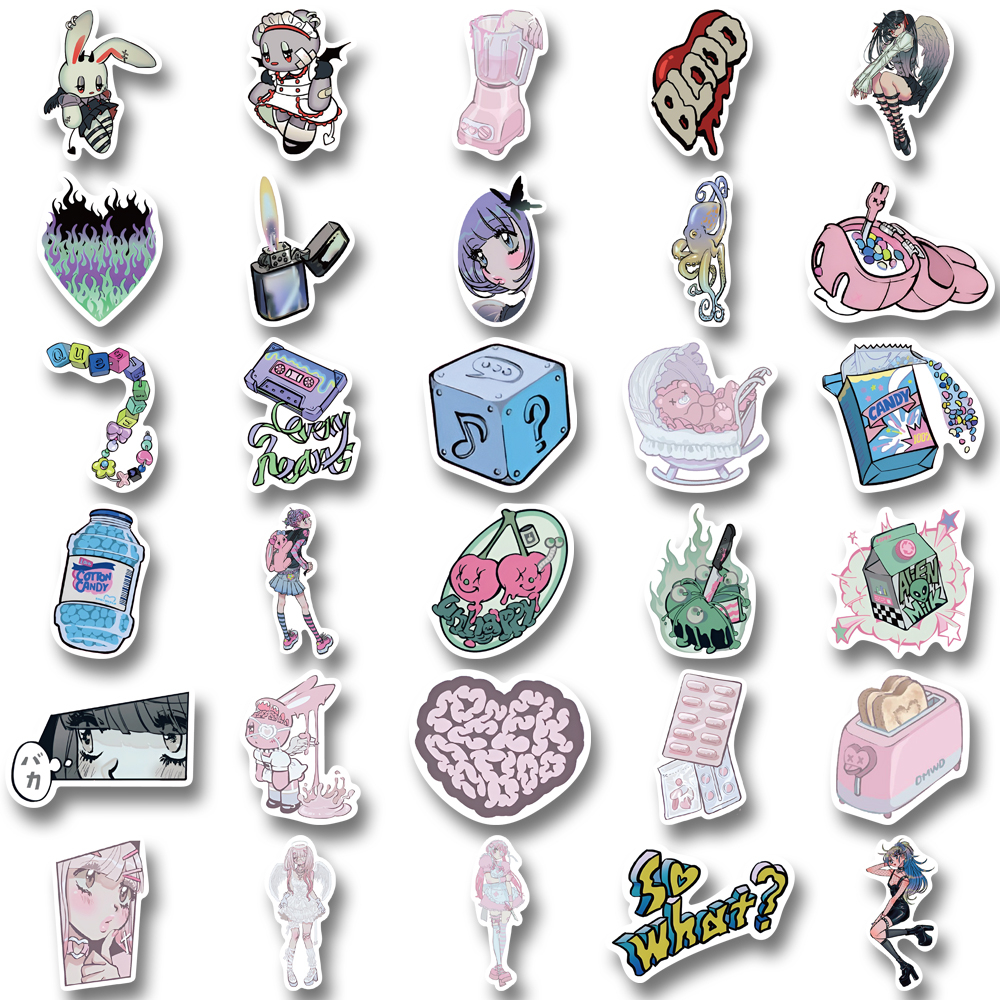 [in Stock] 60pcs Harajuku style girl domi Korea Stiker Dengan Kecantikan Tinggi Ponsel Helm laptop Tahan Air Stiker