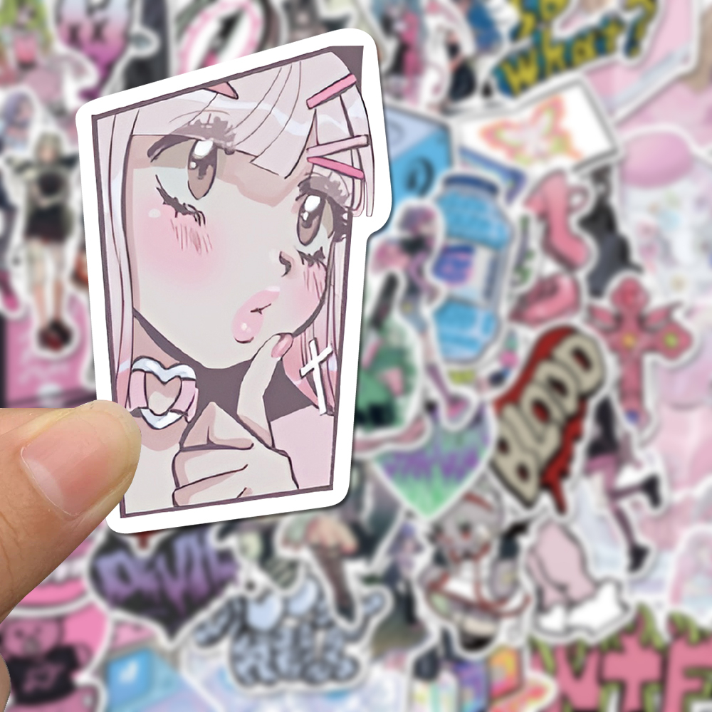 [in Stock] 60pcs Harajuku style girl domi Korea Stiker Dengan Kecantikan Tinggi Ponsel Helm laptop Tahan Air Stiker