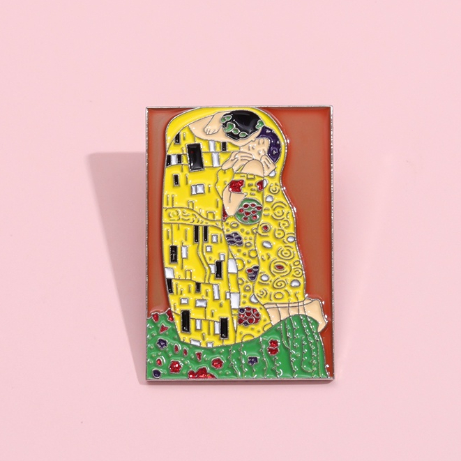 The Kiss By Klimt Art Lukisan Minyak Enamel Pin Kerah Lencana Ransel Bros Pakaian Perhiasan Hadiah Aksesoris