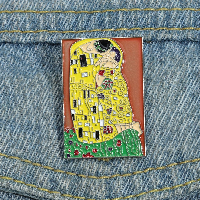 The Kiss By Klimt Art Lukisan Minyak Enamel Pin Kerah Lencana Ransel Bros Pakaian Perhiasan Hadiah Aksesoris